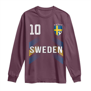 Sweden Soccer Sports Graphic Number 10 Jersey Style Long Sleeve Shirt Proud Swedish Football Fans Game Day Pride TS02 Maroon Print Your Wear