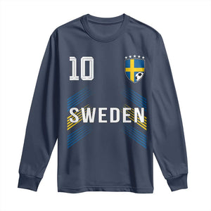 Sweden Soccer Sports Graphic Number 10 Jersey Style Long Sleeve Shirt Proud Swedish Football Fans Game Day Pride TS02 Navy Print Your Wear