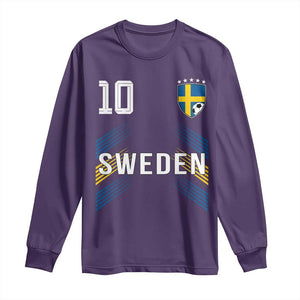 Sweden Soccer Sports Graphic Number 10 Jersey Style Long Sleeve Shirt Proud Swedish Football Fans Game Day Pride TS02 Purple Print Your Wear