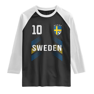 Sweden Soccer Sports Graphic Number 10 Jersey Style Raglan Shirt Proud Swedish Football Fans Game Day Pride TS02 Black White Print Your Wear
