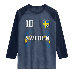 Sweden Soccer Sports Graphic Number 10 Jersey Style Raglan Shirt Proud Swedish Football Fans Game Day Pride TS02 Heather Denim Navy Print Your Wear