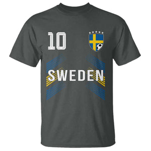 Sweden Soccer Sports Graphic Number 10 Jersey Style T Shirt Proud Swedish Football Fans Game Day Pride TS02 Dark Heather Print Your Wear