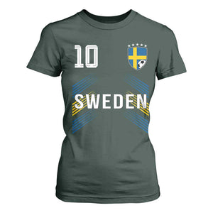 Sweden Soccer Sports Graphic Number 10 Jersey Style T Shirt For Women Proud Swedish Football Fans Game Day Pride TS02 Dark Forest Green Print Your Wear