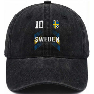 Sweden Soccer Sports Graphic Number 10 Jersey Style Washed Cotton Baseball Cap Proud Swedish Football Fans Game Day Pride TS02 Print Your Wear