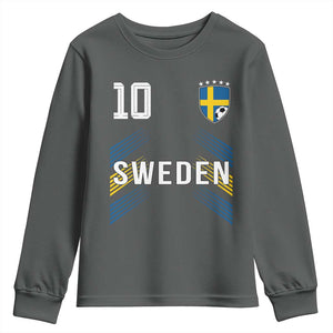 Sweden Soccer Sports Graphic Number 10 Jersey Style Youth Sweatshirt Proud Swedish Football Fans Game Day Pride TS02 Dark Heather Print Your Wear