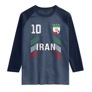Iran Soccer Sports Graphic Number 10 Jersey Style Raglan Shirt Proud Iranian Football Fans Game Day Pride TS02 Heather Denim Navy Print Your Wear