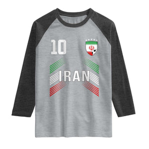 Iran Soccer Sports Graphic Number 10 Jersey Style Raglan Shirt Proud Iranian Football Fans Game Day Pride TS02 Heather Gray Heather Charcoal Print Your Wear