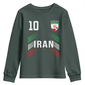 Iran Soccer Sports Graphic Number 10 Jersey Style Youth Sweatshirt Proud Iranian Football Fans Game Day Pride TS02 Dark Forest Green Print Your Wear