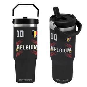 Belgium Soccer Sports Graphic Number 10 Jersey Style Flip Straw Tumbler Proud Belgian Football Fans Game Day Pride TS02 One Size: 30 oz Black Print Your Wear