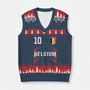 Belgium Soccer Sports Graphic Number 10 Jersey Style V-Neck Knit Sweater Vest Proud Belgian Football Fans Game Day Pride TS02 Navy Red Print Your Wear