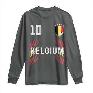 Belgium Soccer Sports Graphic Number 10 Jersey Style Long Sleeve Shirt Proud Belgian Football Fans Game Day Pride TS02 Dark Heather Print Your Wear