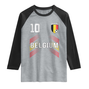 Belgium Soccer Sports Graphic Number 10 Jersey Style Raglan Shirt Proud Belgian Football Fans Game Day Pride TS02 Heather Gray Black Print Your Wear