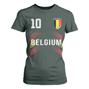 Belgium Soccer Sports Graphic Number 10 Jersey Style T Shirt For Women Proud Belgian Football Fans Game Day Pride TS02 Dark Forest Green Print Your Wear
