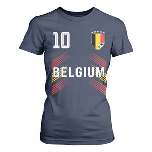 Belgium Soccer Sports Graphic Number 10 Jersey Style T Shirt For Women Proud Belgian Football Fans Game Day Pride TS02 Navy Print Your Wear