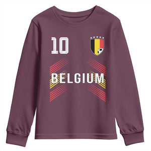 Belgium Soccer Sports Graphic Number 10 Jersey Style Youth Sweatshirt Proud Belgian Football Fans Game Day Pride TS02 Maroon Print Your Wear