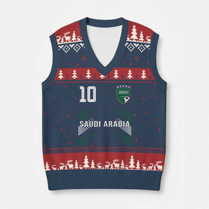 Saudi Arabia Soccer Sports Graphic Number 10 Jersey Style V-Neck Knit Sweater Vest Proud Saudi Football Fans Game Day Pride TS02 Navy Red Print Your Wear