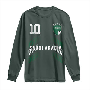 Saudi Arabia Soccer Sports Graphic Number 10 Jersey Style Long Sleeve Shirt Proud Saudi Football Fans Game Day Pride TS02 Dark Forest Green Print Your Wear