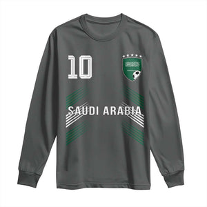 Saudi Arabia Soccer Sports Graphic Number 10 Jersey Style Long Sleeve Shirt Proud Saudi Football Fans Game Day Pride TS02 Dark Heather Print Your Wear