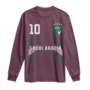 Saudi Arabia Soccer Sports Graphic Number 10 Jersey Style Long Sleeve Shirt Proud Saudi Football Fans Game Day Pride TS02 Maroon Print Your Wear