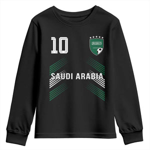 Saudi Arabia Soccer Sports Graphic Number 10 Jersey Style Youth Sweatshirt Proud Saudi Football Fans Game Day Pride TS02 Black Print Your Wear