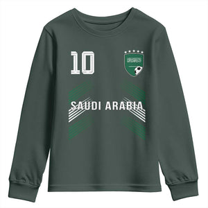 Saudi Arabia Soccer Sports Graphic Number 10 Jersey Style Youth Sweatshirt Proud Saudi Football Fans Game Day Pride TS02 Dark Forest Green Print Your Wear