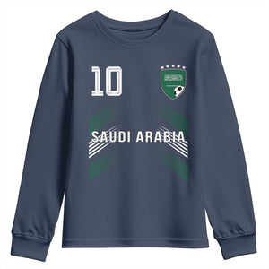 Saudi Arabia Soccer Sports Graphic Number 10 Jersey Style Youth Sweatshirt Proud Saudi Football Fans Game Day Pride TS02 Navy Print Your Wear