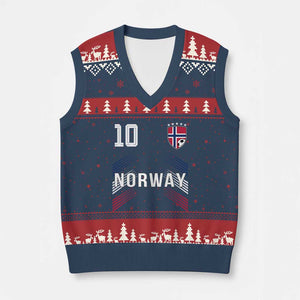 Norway Soccer Sports Graphic Number 10 Jersey Style V-Neck Knit Sweater Vest Proud Norwegian Football Fans Game Day Pride TS02 Navy Red Print Your Wear