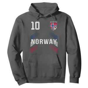 Norway Soccer Sports Graphic Number 10 Jersey Style Hoodie Proud Norwegian Football Fans Game Day Pride TS02 Dark Heather Print Your Wear