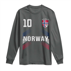 Norway Soccer Sports Graphic Number 10 Jersey Style Long Sleeve Shirt Proud Norwegian Football Fans Game Day Pride TS02 Dark Heather Print Your Wear