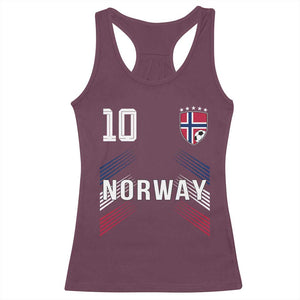 Norway Soccer Sports Graphic Number 10 Jersey Style Racerback Tank Top Proud Norwegian Football Fans Game Day Pride TS02 Maroon Print Your Wear