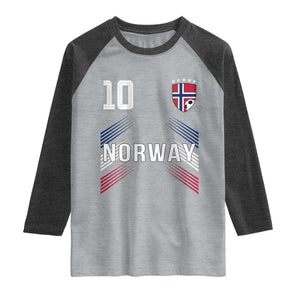 Norway Soccer Sports Graphic Number 10 Jersey Style Raglan Shirt Proud Norwegian Football Fans Game Day Pride TS02 Heather Gray Heather Charcoal Print Your Wear