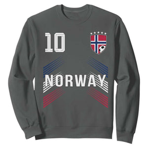 Norway Soccer Sports Graphic Number 10 Jersey Style Sweatshirt Proud Norwegian Football Fans Game Day Pride TS02 Dark Heather Print Your Wear