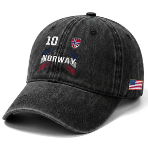 Norway Soccer Sports Graphic Number 10 Jersey Style Washed Cotton Baseball Cap Proud Norwegian Football Fans Game Day Pride TS02 Print Your Wear