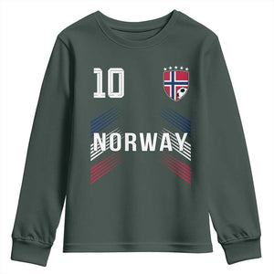 Norway Soccer Sports Graphic Number 10 Jersey Style Youth Sweatshirt Proud Norwegian Football Fans Game Day Pride TS02 Dark Forest Green Print Your Wear