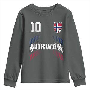 Norway Soccer Sports Graphic Number 10 Jersey Style Youth Sweatshirt Proud Norwegian Football Fans Game Day Pride TS02 Dark Heather Print Your Wear