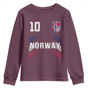 Norway Soccer Sports Graphic Number 10 Jersey Style Youth Sweatshirt Proud Norwegian Football Fans Game Day Pride TS02 Maroon Print Your Wear
