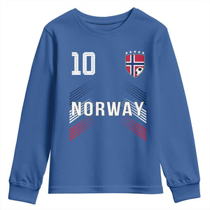 Norway Soccer Sports Graphic Number 10 Jersey Style Youth Sweatshirt Proud Norwegian Football Fans Game Day Pride TS02 Royal Blue Print Your Wear