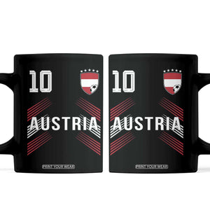 Austria Soccer Sports Graphic Number 10 Jersey Style Coffee Mug Proud Austrian Football Fans Game Day Pride TS02 Black Print Your Wear
