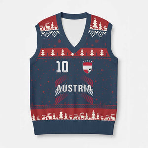 Austria Soccer Sports Graphic Number 10 Jersey Style V-Neck Knit Sweater Vest Proud Austrian Football Fans Game Day Pride TS02 Navy Red Print Your Wear