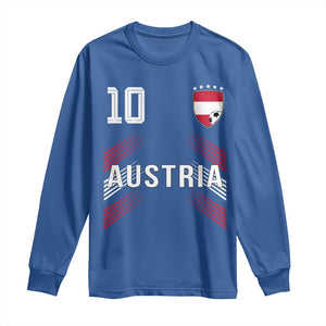 Austria Soccer Sports Graphic Number 10 Jersey Style Long Sleeve Shirt Proud Austrian Football Fans Game Day Pride TS02 Royal Blue Print Your Wear