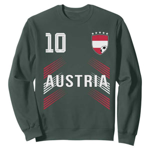 Austria Soccer Sports Graphic Number 10 Jersey Style Sweatshirt Proud Austrian Football Fans Game Day Pride TS02 Dark Forest Green Print Your Wear