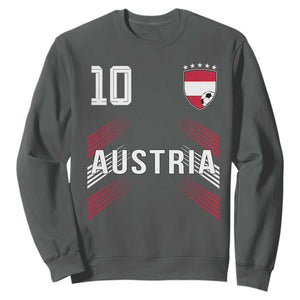 Austria Soccer Sports Graphic Number 10 Jersey Style Sweatshirt Proud Austrian Football Fans Game Day Pride TS02 Dark Heather Print Your Wear