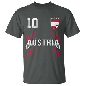 Austria Soccer Sports Graphic Number 10 Jersey Style T Shirt Proud Austrian Football Fans Game Day Pride TS02 Dark Heather Print Your Wear