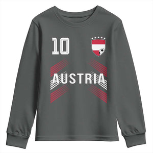 Austria Soccer Sports Graphic Number 10 Jersey Style Youth Sweatshirt Proud Austrian Football Fans Game Day Pride TS02 Dark Heather Print Your Wear