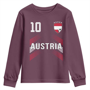 Austria Soccer Sports Graphic Number 10 Jersey Style Youth Sweatshirt Proud Austrian Football Fans Game Day Pride TS02 Maroon Print Your Wear