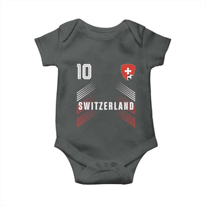 Switzerland Soccer Sports Graphic Number 10 Jersey Style Baby Onesie Proud Swiss Football Fans Game Day Pride TS02 Dark Heather Print Your Wear
