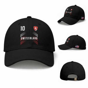 Switzerland Soccer Sports Graphic Number 10 Jersey Style Baseball Cap Proud Swiss Football Fans Game Day Pride TS02 Baseball Cap Universal Fit Black Print Your Wear