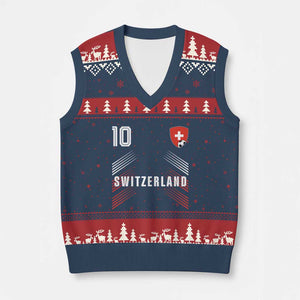 Switzerland Soccer Sports Graphic Number 10 Jersey Style V-Neck Knit Sweater Vest Proud Swiss Football Fans Game Day Pride TS02 Navy Red Print Your Wear