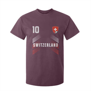 Switzerland Soccer Sports Graphic Number 10 Jersey Style T Shirt For Kid Proud Swiss Football Fans Game Day Pride TS02 Maroon Print Your Wear