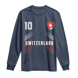 Switzerland Soccer Sports Graphic Number 10 Jersey Style Long Sleeve Shirt Proud Swiss Football Fans Game Day Pride TS02 Navy Print Your Wear